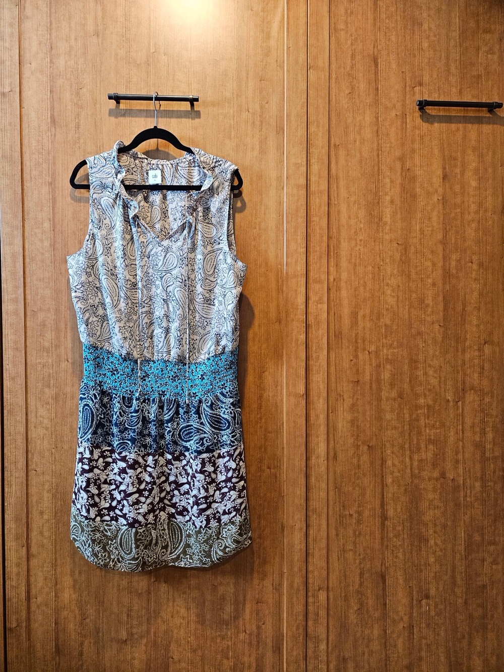 CAbi Sleeveless Paisley & Floral Mini Dress in White, Maroon, Brown, Teal